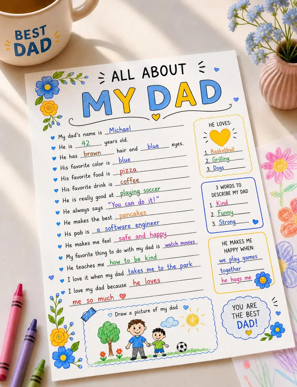 All About My Father Questions - Kid Printable Activity