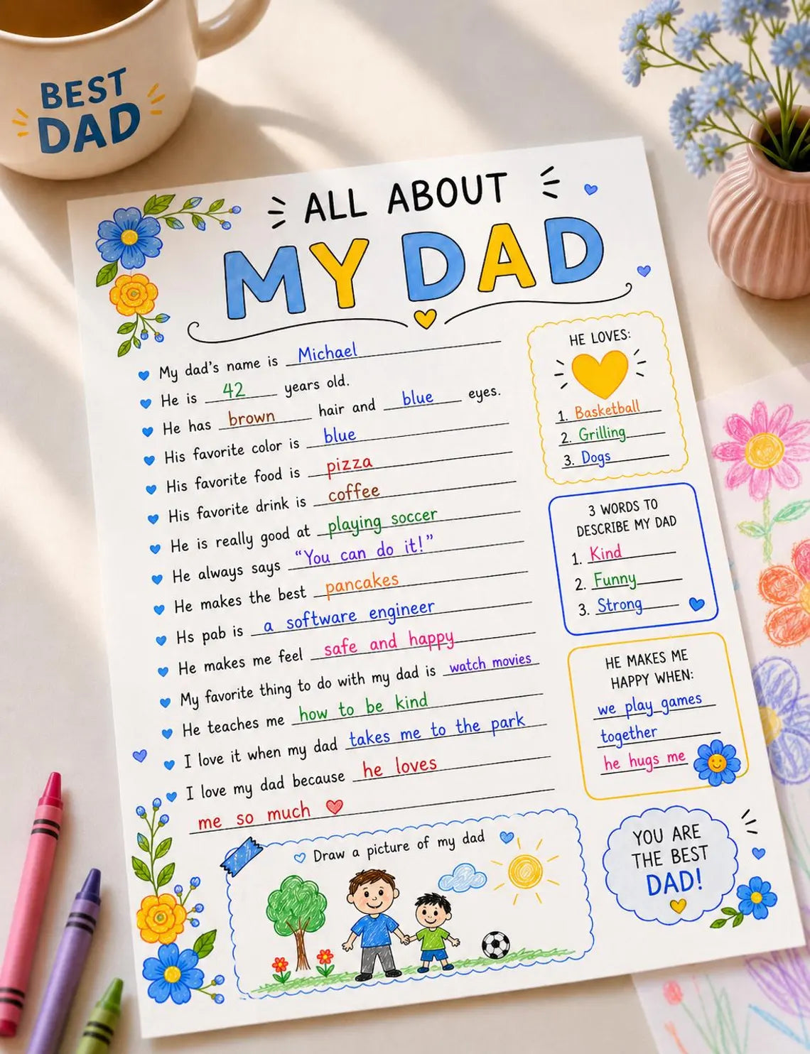 All About My Father Questions - Kid Printable Activity