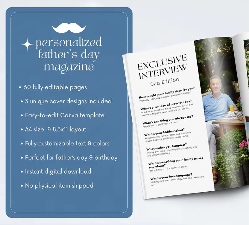 Personalized Dad Magazine Template – Canva Template – Father's Day Magazine